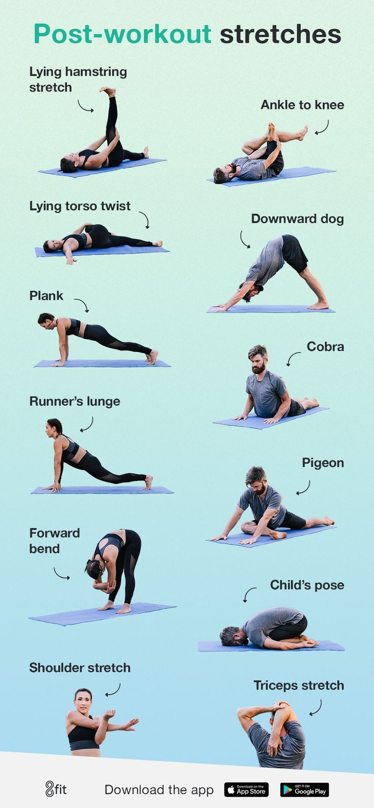 Here’s a great post-workout stretching guide. Click to learn how to do each stretch