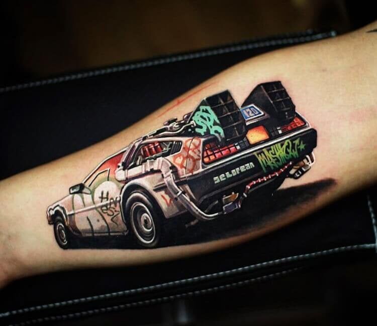 DeLorean DMC 12 tattoo by © Mashkow