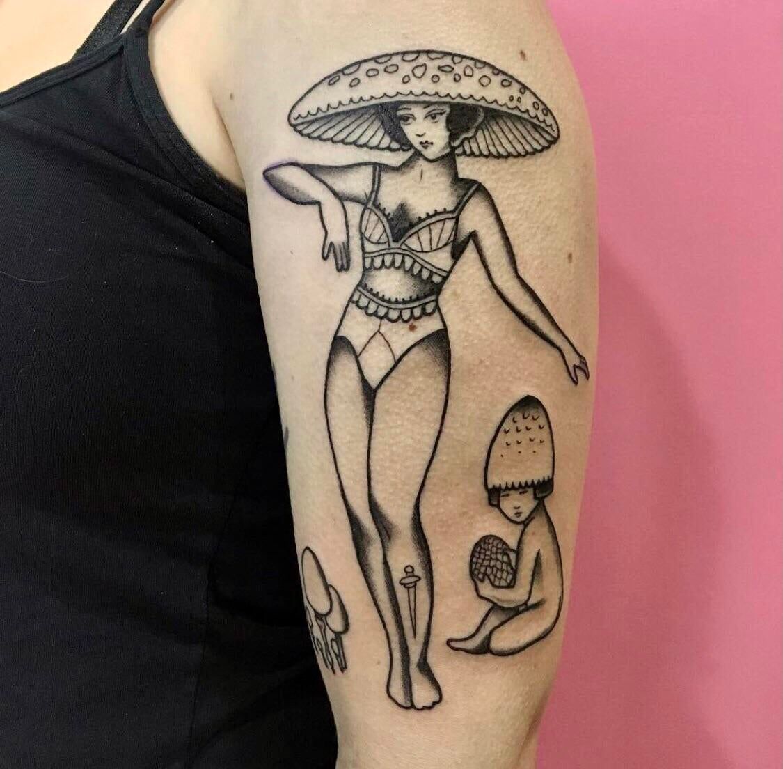Mushroom Lady amp Babe by Emilie Robinson @ Merci Tattoo