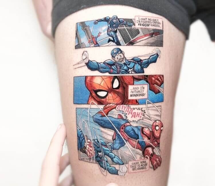 Spider man Vs Captain America tattoo by Kozo Tattoo