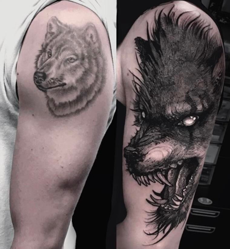 Wolf head cover up by Tessa Von at Inksane Roeselare Belgium