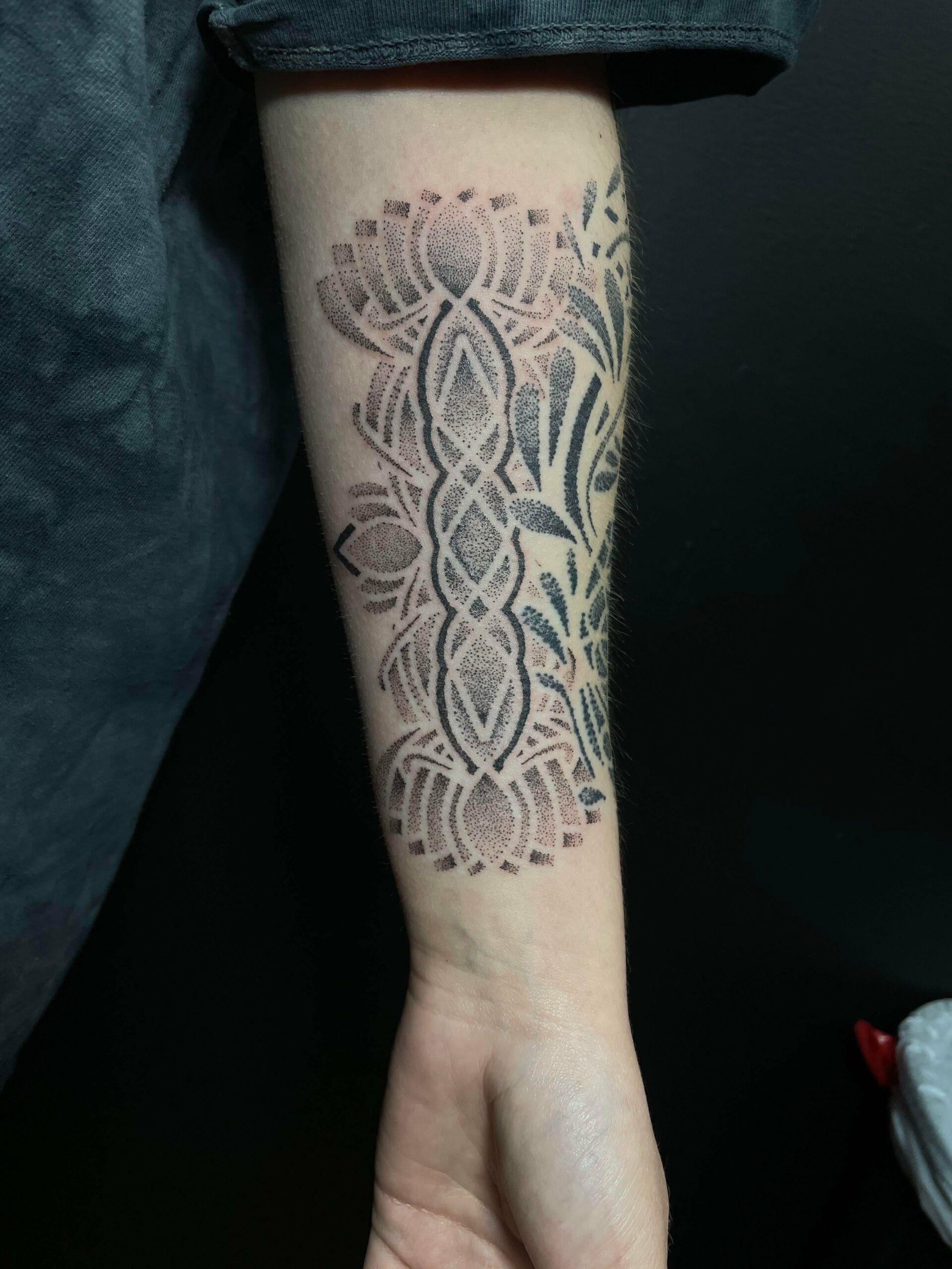 abstract dotwork lotus tat scaled
